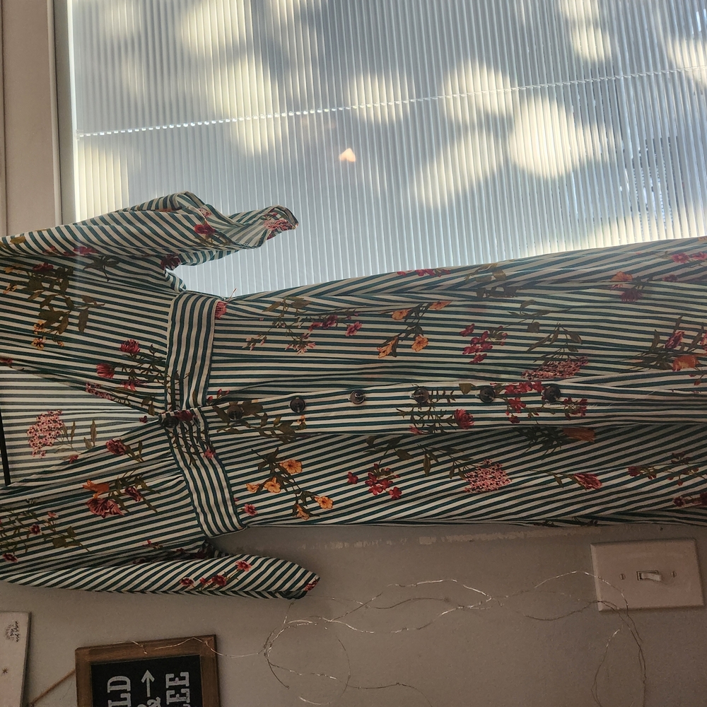 Forever 21 Green Striped Floral Maxi Dress